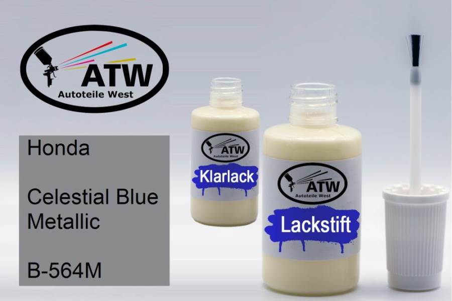 Honda, Celestial Blue Metallic, B-564M: 20ml Lackstift + 20ml Klarlack - Set, von ATW Autoteile West.